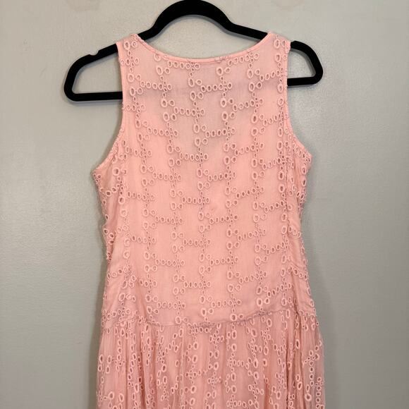 Love Sam Asymmetric Dress S Pink Eyelet V Neck Sleeveless Boho Cottage Crochet - Picture 4 of 9